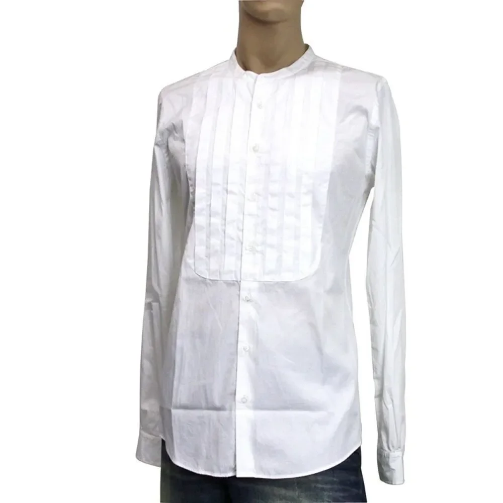 Gucci Men's White Cotton Banded Skinny Shirt